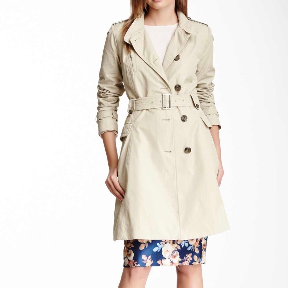 Cole Haan zipped pocket trench coat beige